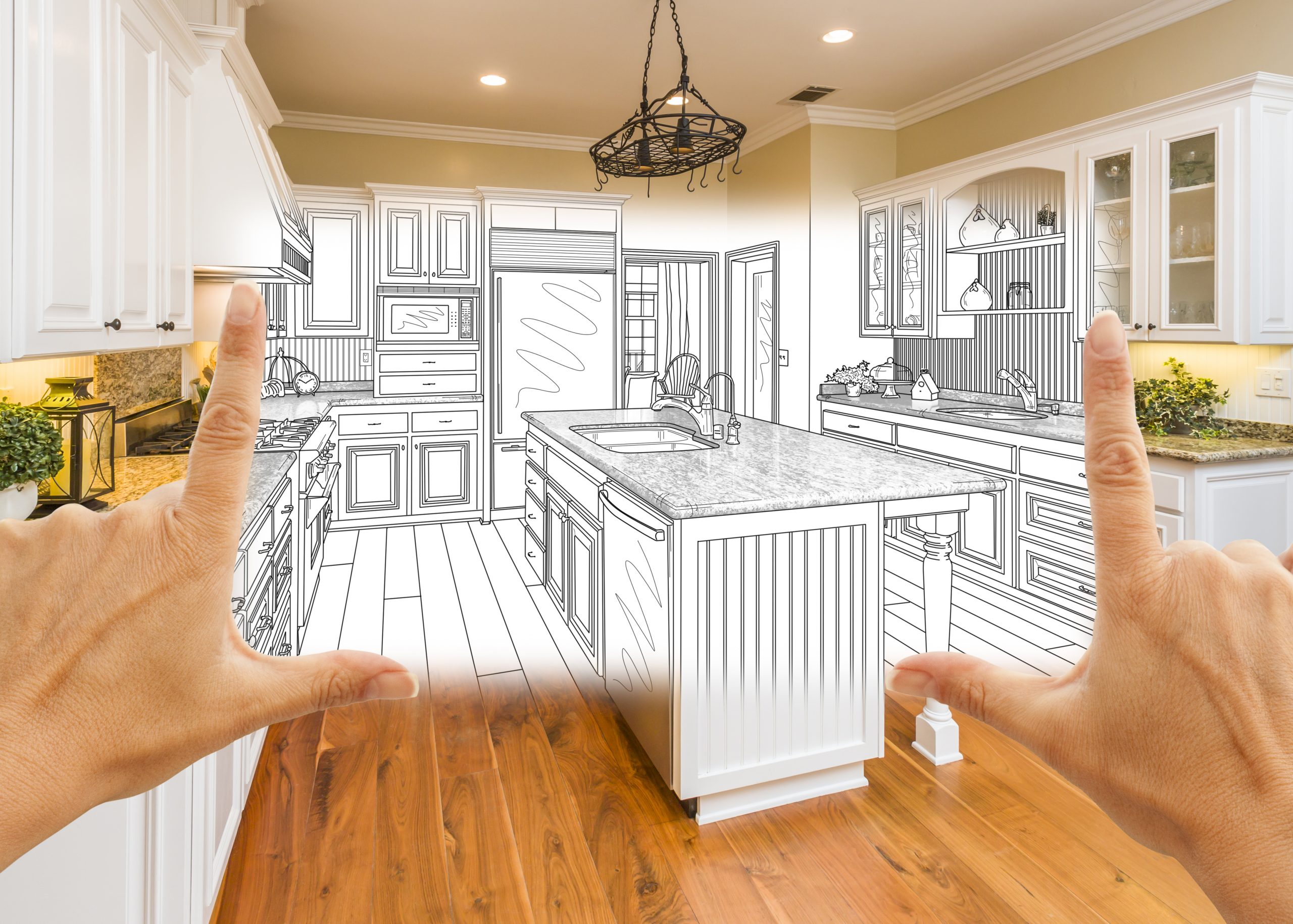 Illustration of kitchen plans. Links to the Bank of Versailles Home Equity Line of Credit page.